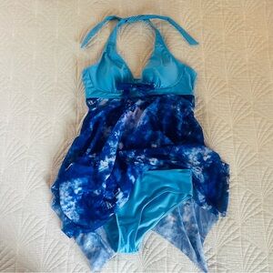 Blue Swimsuit with Tie-Dye Pattern